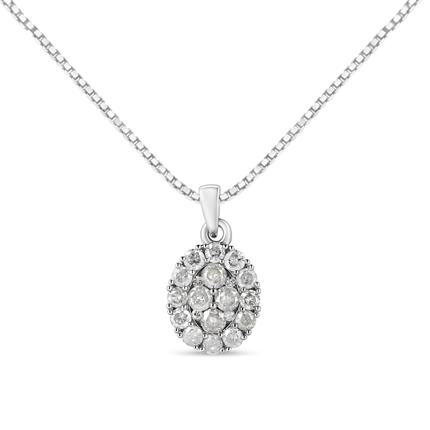 .925 Sterling Silver 1 1/2 Cttw Diamond Oval Cluster Pendant Necklace (I-J Color, I2-I3 Clarity) - 18in