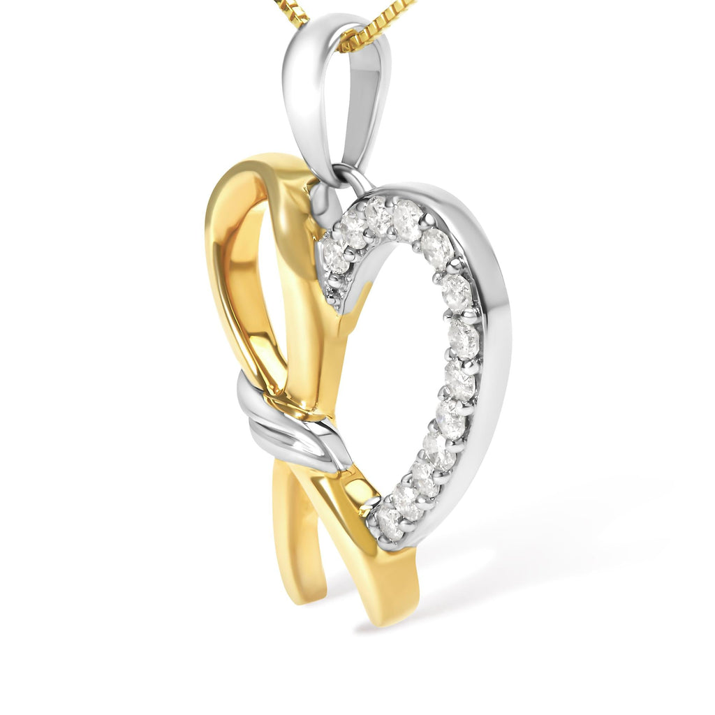 10K Yellow Gold Plated .925 Sterling Silver 1/5 Cttw Diamond Ribbon Heart Pendant Necklace (H-I Color, I2-I3 Clarity) - 18in