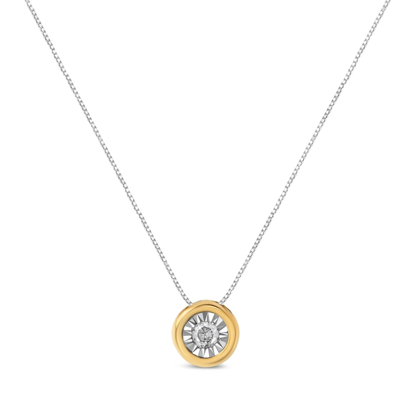 10K Yellow Gold 1/10 Cttw Bezel Solitaire Round-Cut Diamond 18in Pendant Necklace (J-K Color, I2-I3 Clarity)
