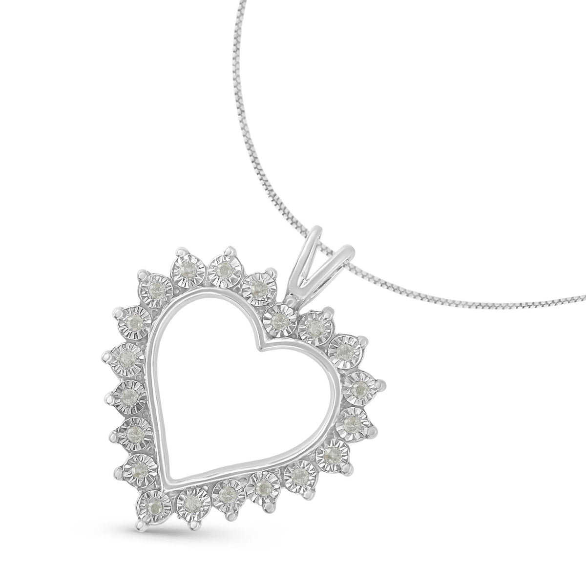 .925 Sterling Silver 1/4 Cttw Miracle Set Diamond Open Heart 18in Pendant Necklace (I-J Color, I3 Clarity)
