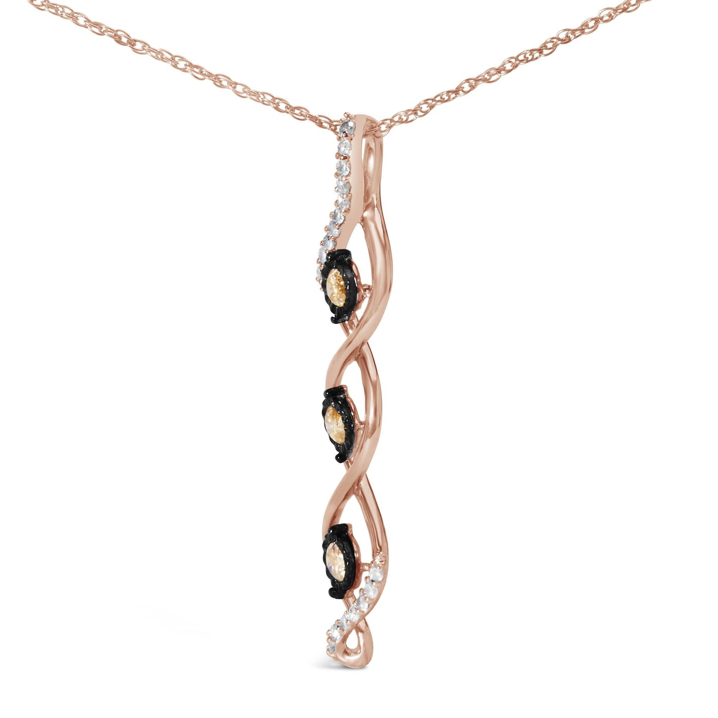 10K Two Toned Gold Plated .925 Sterling Silver 1/2 Cttw Round Diamond Twisted 18in Pendant Necklace (Champagne Color, I2-I3 Clarity)