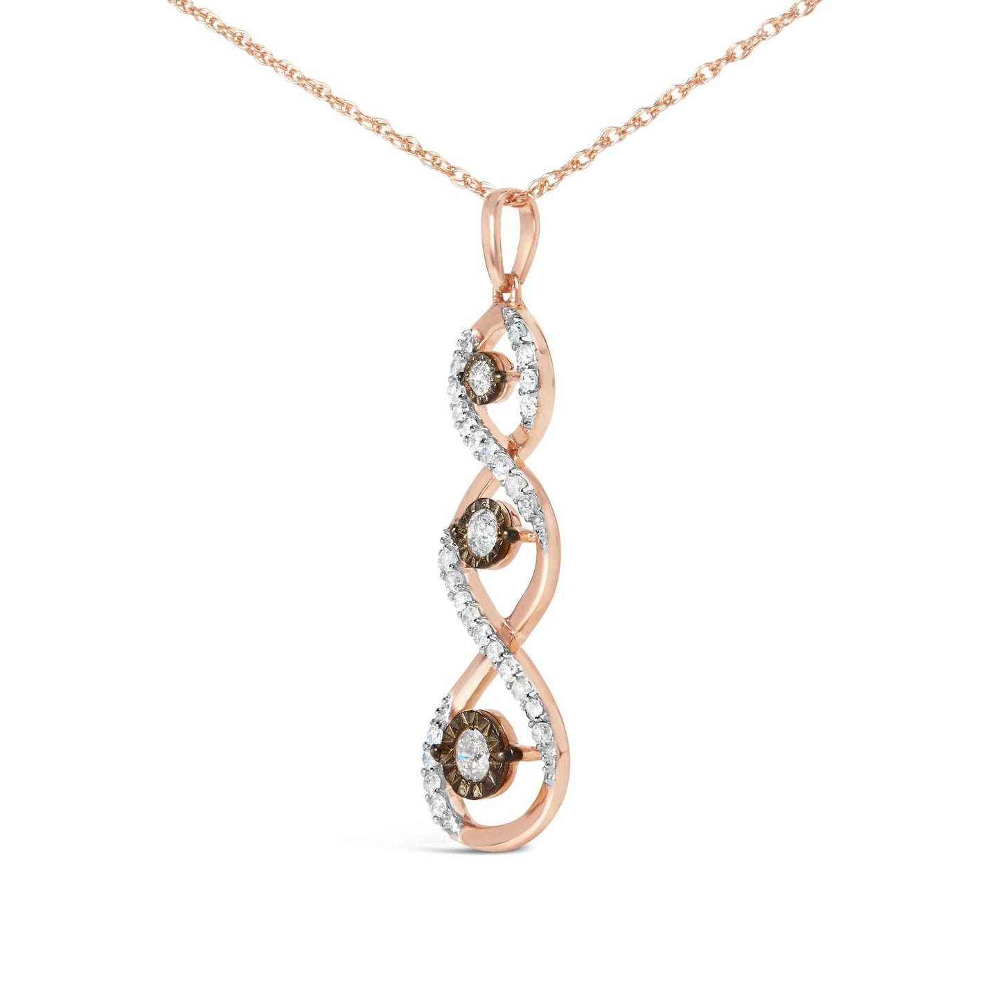 10K Two Toned Gold Plated .925 Sterling Silver 1/2 Cttw Round Diamond Twisted 18in Pendant Necklace (Champagne Color, I2-I3 Clarity)