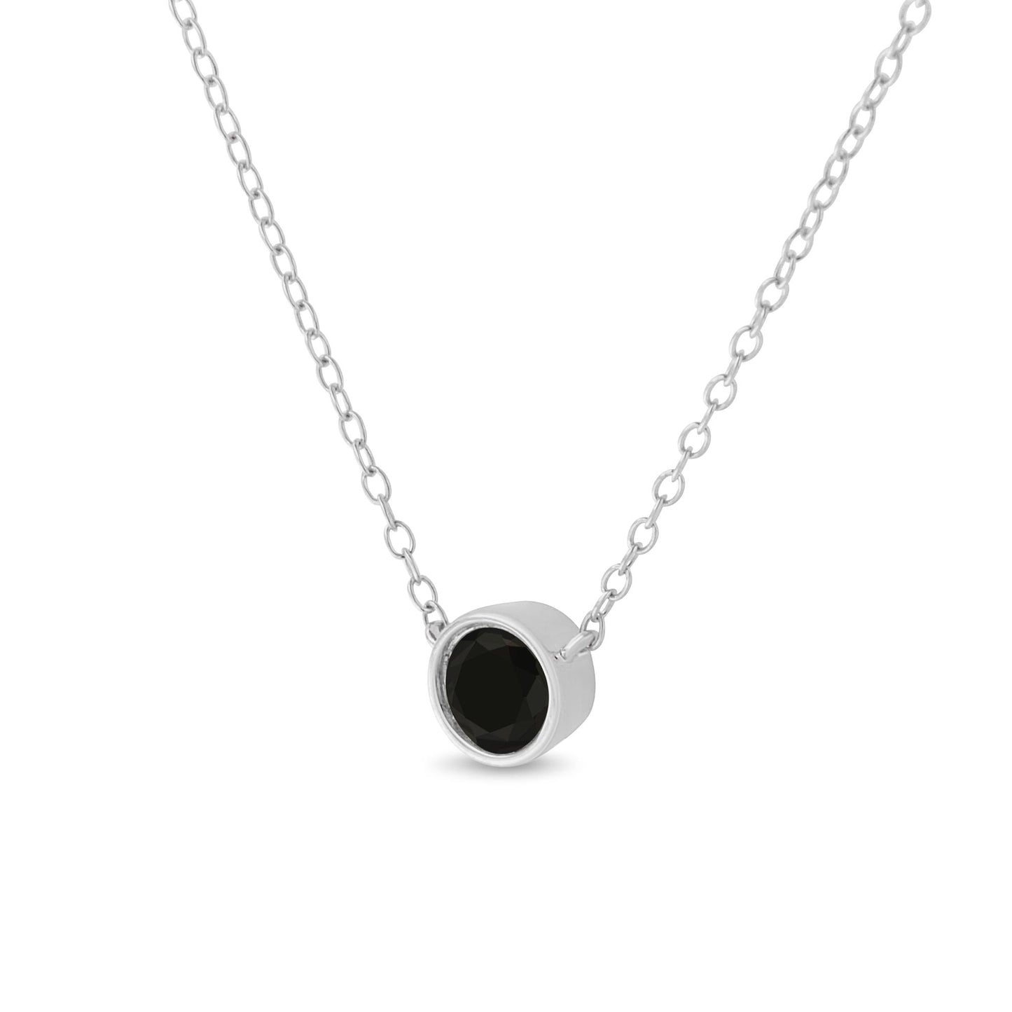 .925 Sterling Silver 1/3 Cttw Bezel-Set Treated Black Diamond Solitaire 18in Pendant Necklace (Black Color, I1-I2 Clarity)
