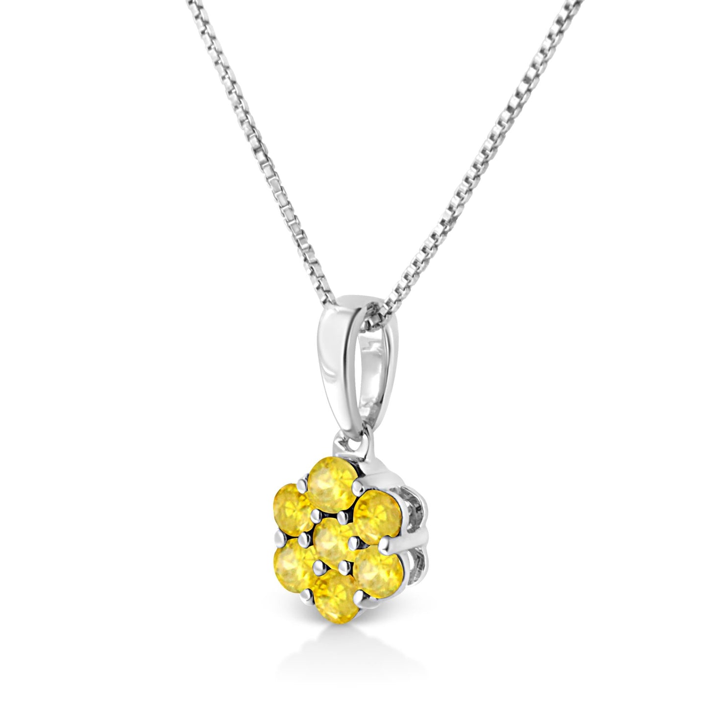 .925 Sterling Silver Prong Set Color Treated Diamond Floral Cluster 18in Pendant Necklace