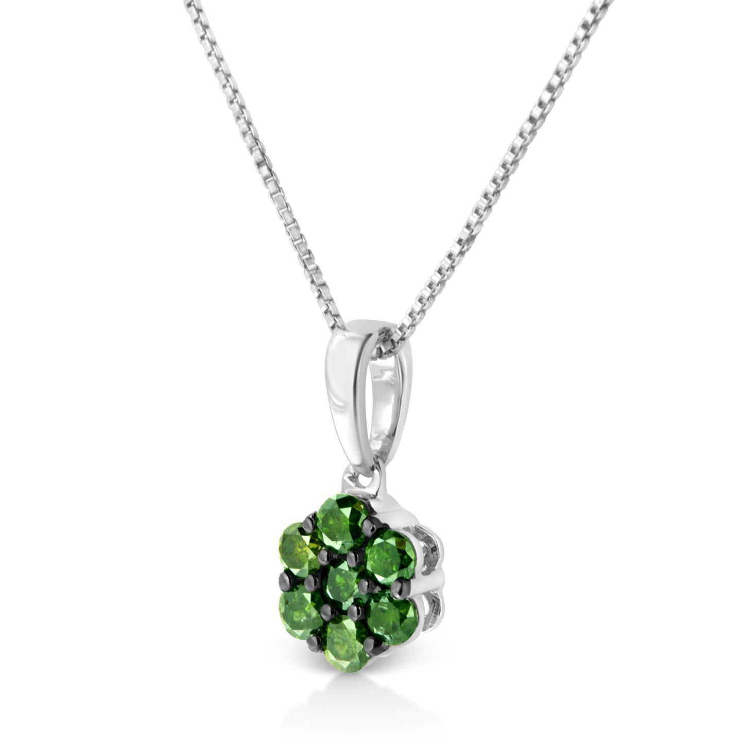 .925 Sterling Silver Prong Set Color Treated Diamond Floral Cluster 18in Pendant Necklace