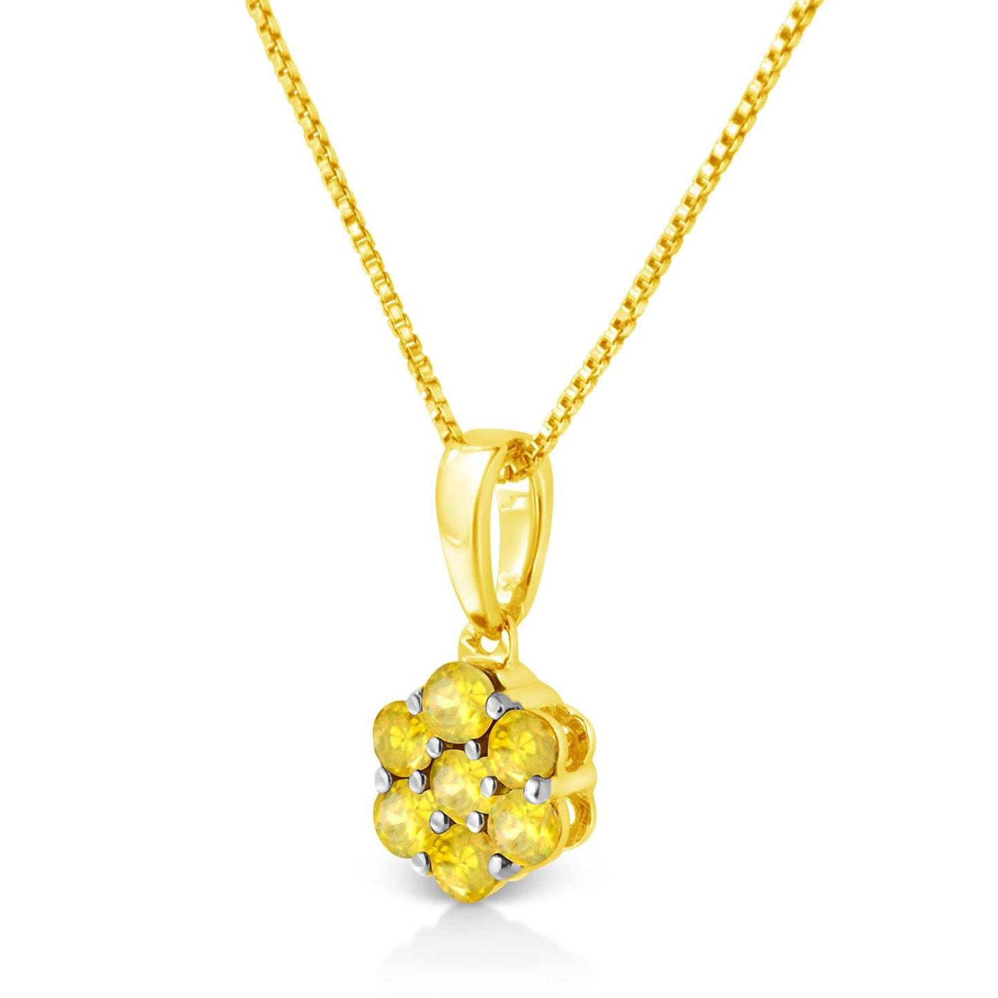 .925 Sterling Silver Prong Set Color Treated Diamond Floral Cluster 18in Pendant Necklace