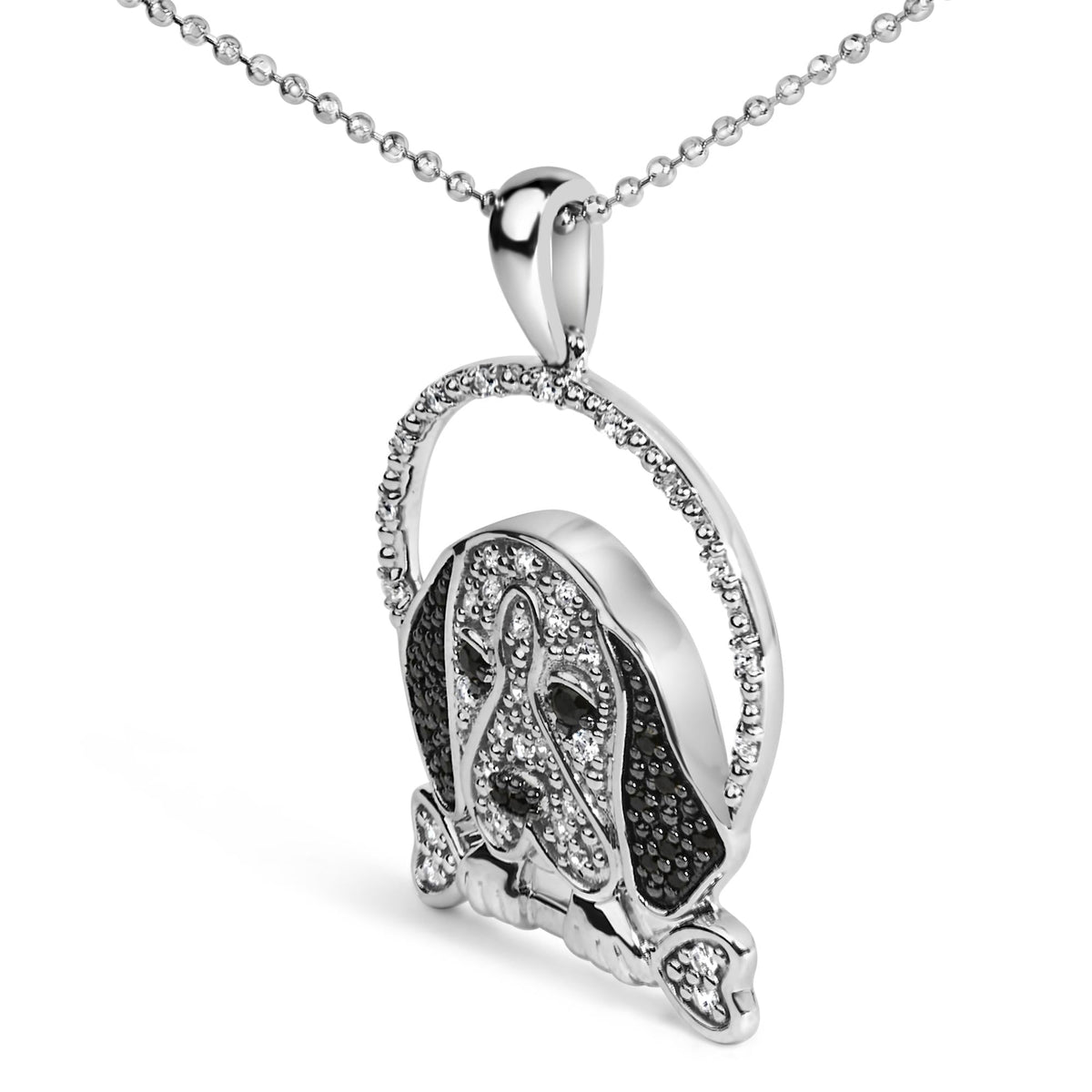 .925 Sterling Silver 1/4 Cttw White and Black Diamond Beagle Dog and Bone Pendant Necklace (I-J Color, I2-I3 Clarity) - 18in