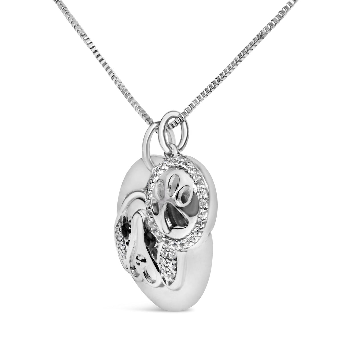.925 Sterling Silver 1/5 Cttw White and Black Diamond Beagle Dog Medallion and Charm 18in Pendant Necklace (I-J Color, I2-I3 Clarity)