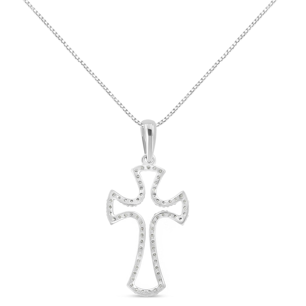 .925 Sterling Silver 1/3 Cttw Diamond Framed Open Cross 18in Pendant Necklace (J-K Color, I2-I3 Clarity)