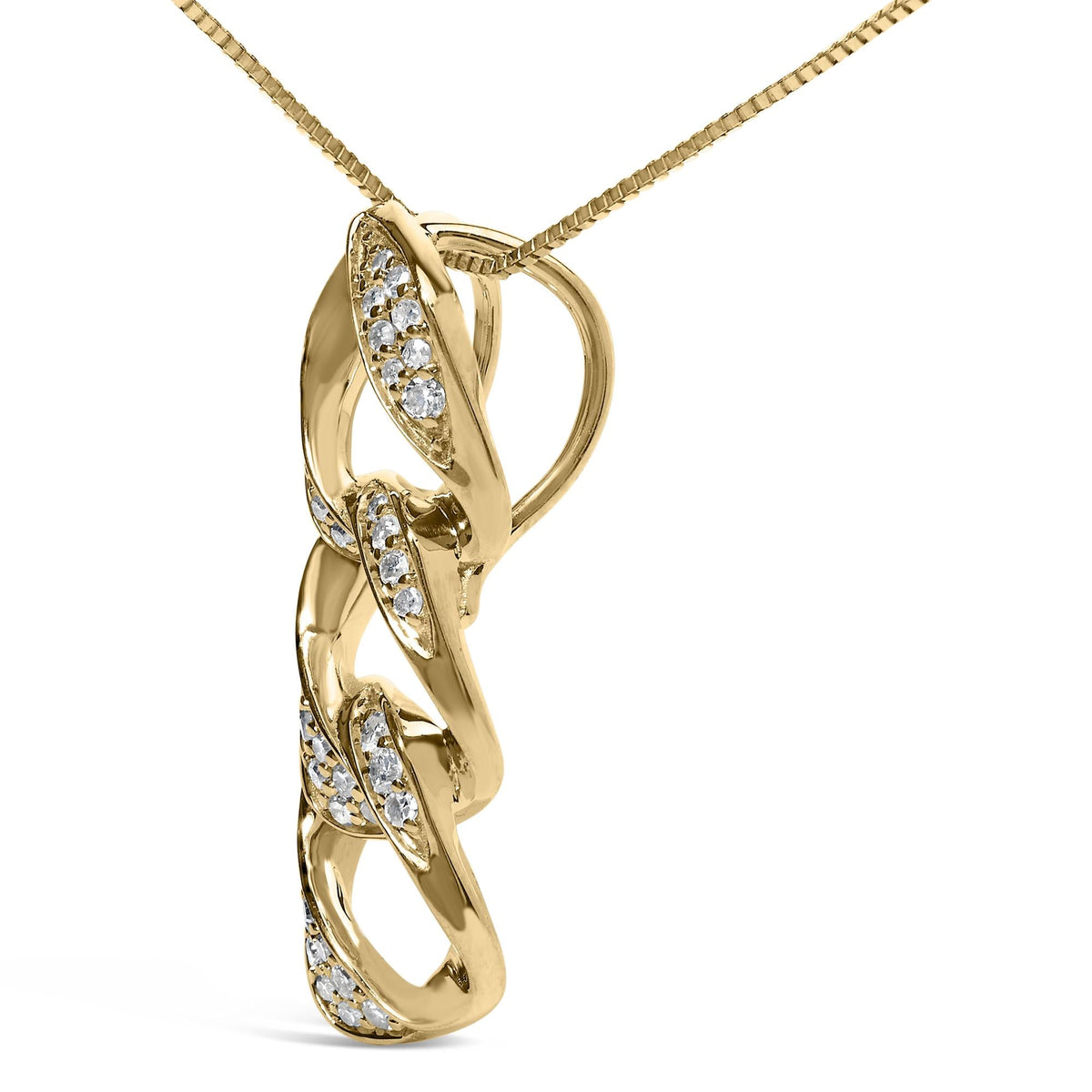 14K Yellow Gold Plated .925 Sterling Silver 1/6 Cttw Diamond Interlocking Triple Asymmetric Circle Hoop 18in Pendant Necklace (H-I Color, I1-I2 Clarity)