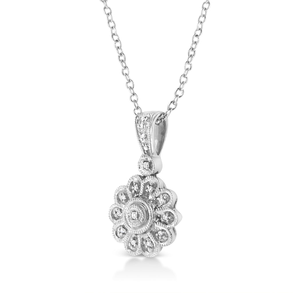 .925 Sterling Silver Diamond Accent Sunburst Milgrain 18in Pendant Necklace (I-J Color, I1-I2 Clarity)