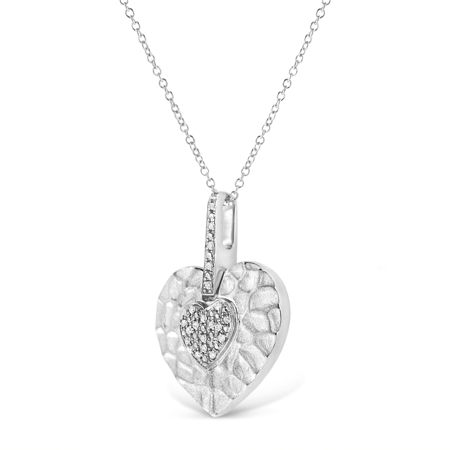 .925 Sterling Silver Pave-Set Diamond Accent Heart Shape 18in Pendant Necklace (I-J Color, I1-I2 Clarity)