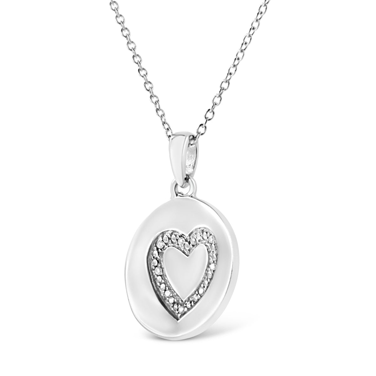 .925 Sterling Silver Prong-Set Diamond Accent Heart Emblemed 18in Pendant Necklace (I-J Color, I1-I2 Clarity)