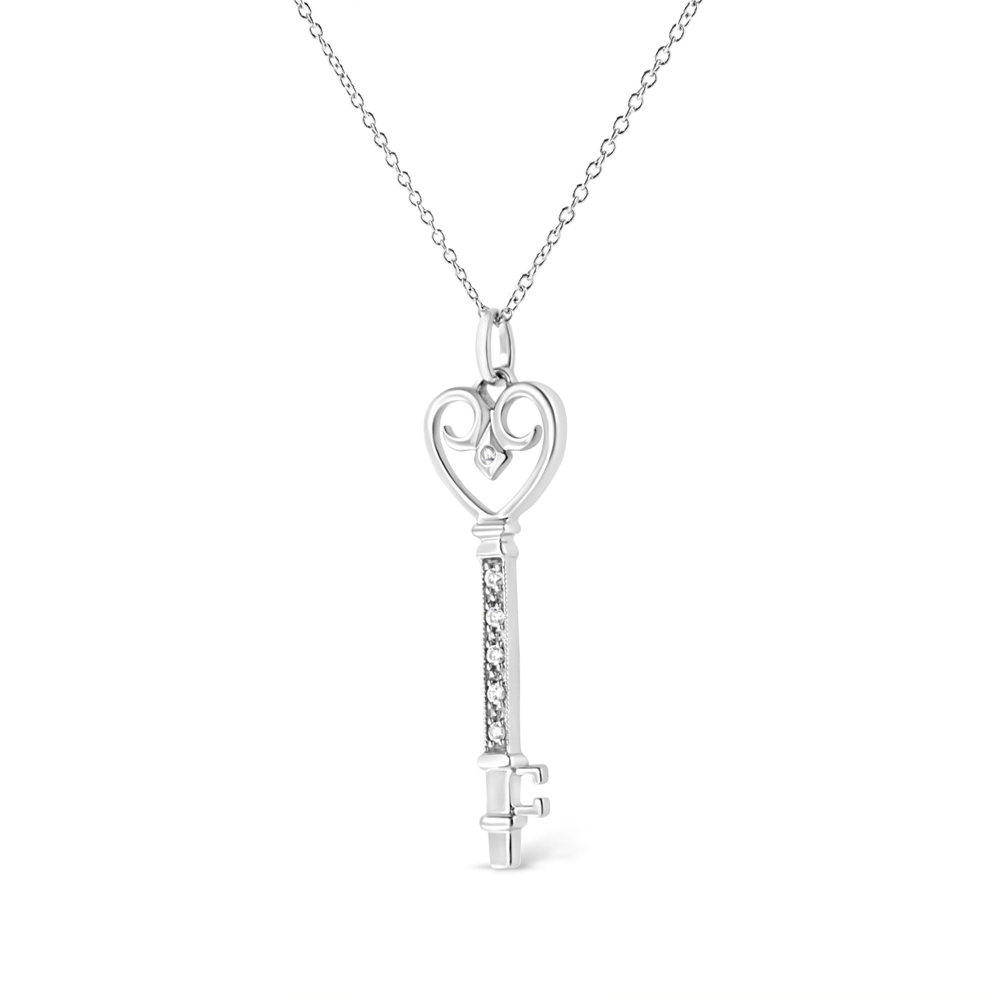 .925 Sterling Silver Pave and Bezel-Set Diamond Accent Key 18in Heart and Lock Pendant Necklace (K-L Color, I1-I2 Clarity)