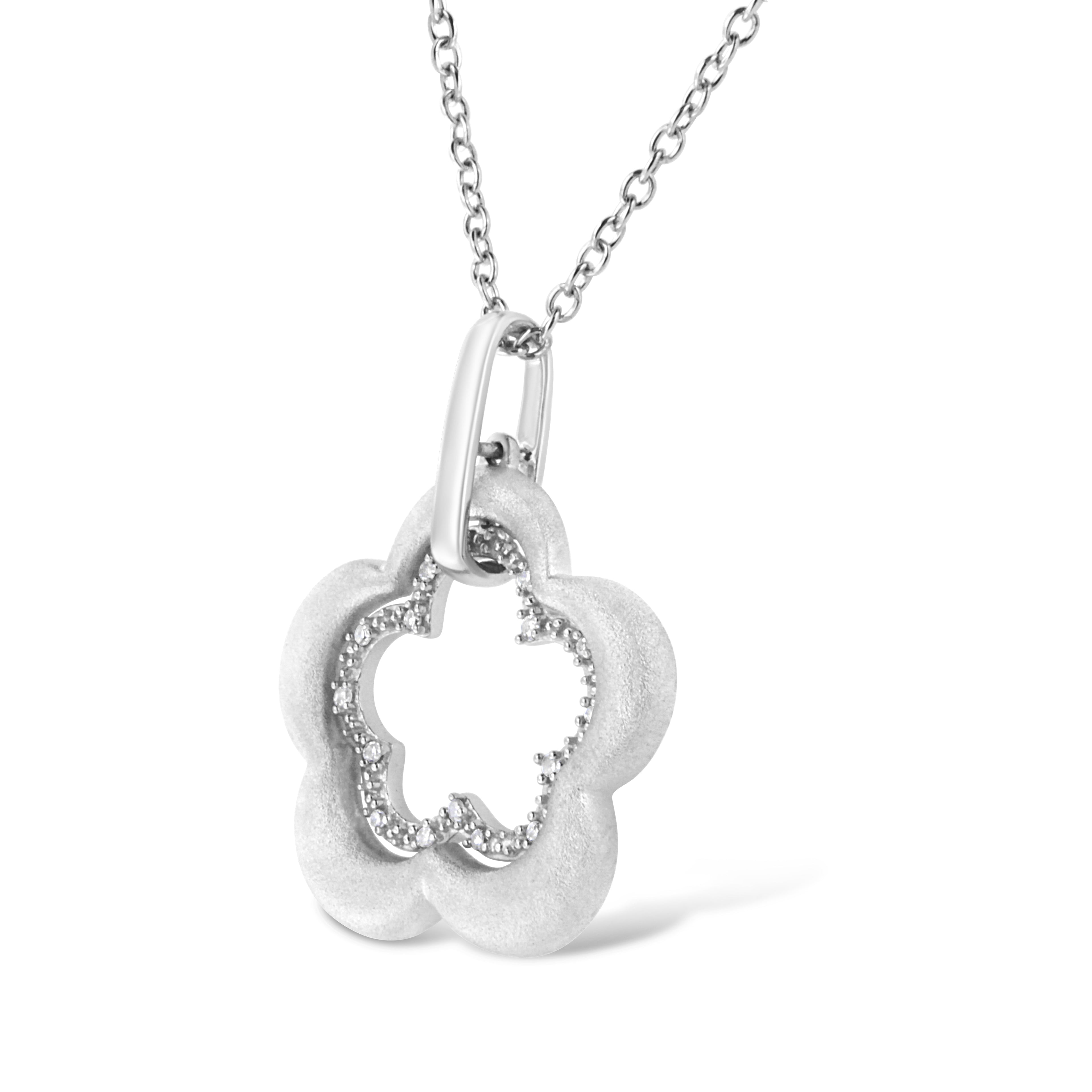 Matte Finished .925 Sterling Silver Diamond Accent Double Flower Shape 18in Satin Finished Pendant Necklace (I-J Color, I1-I2 Clarity)