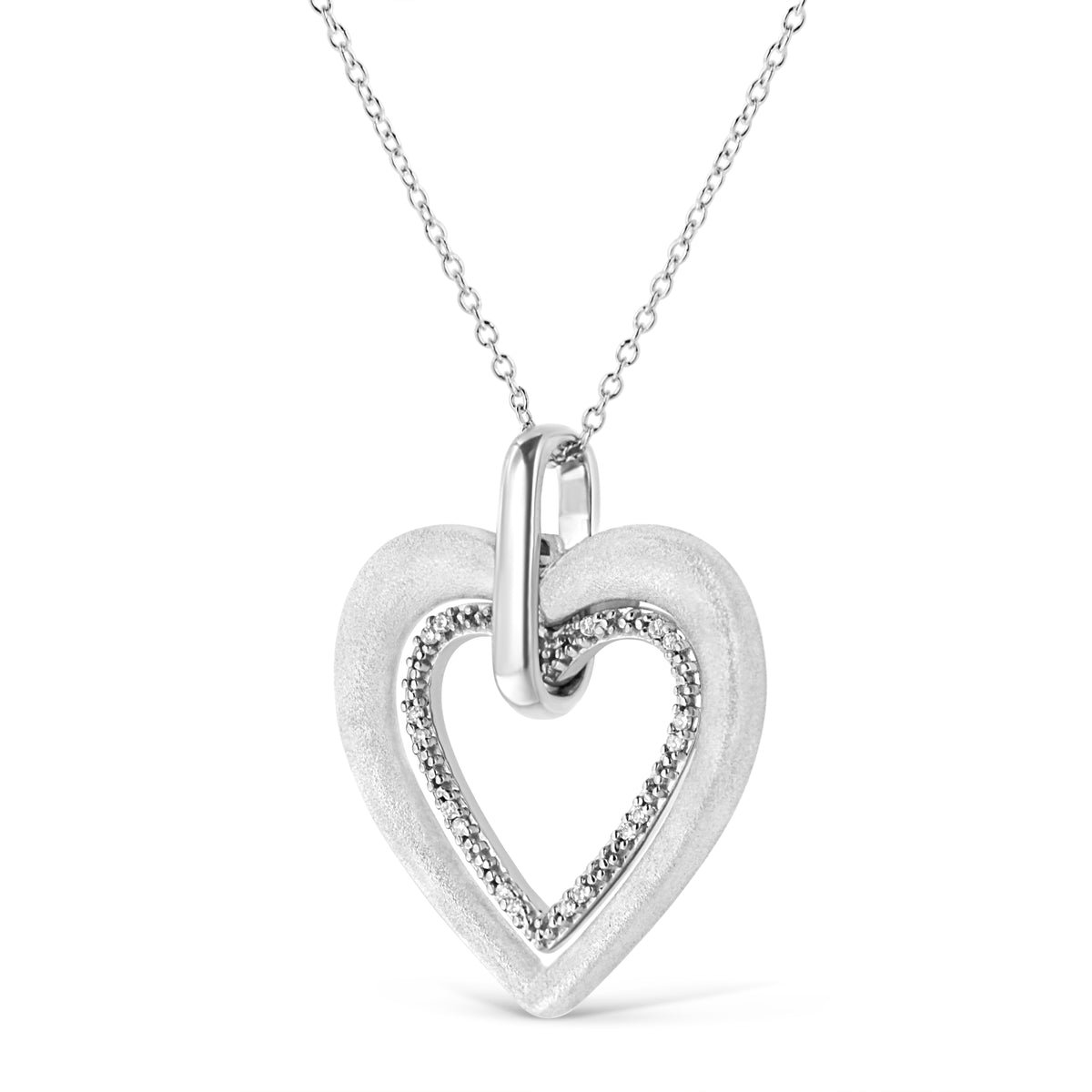 .925 Sterling Silver Prong-Set Diamond Accent Double Heart 18in Pendant Necklace (I-J Color, I1-I2 Clarity)