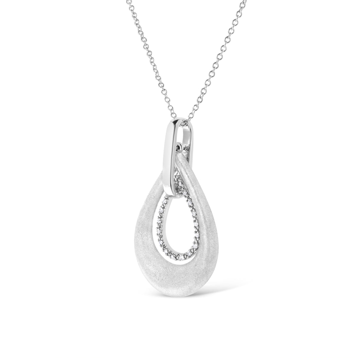 .925 Sterling Silver Prong-Set Diamond Accent Fashion Double Drop Design 18in Pendant Necklace (I-J Color, I1-I2 Clarity)