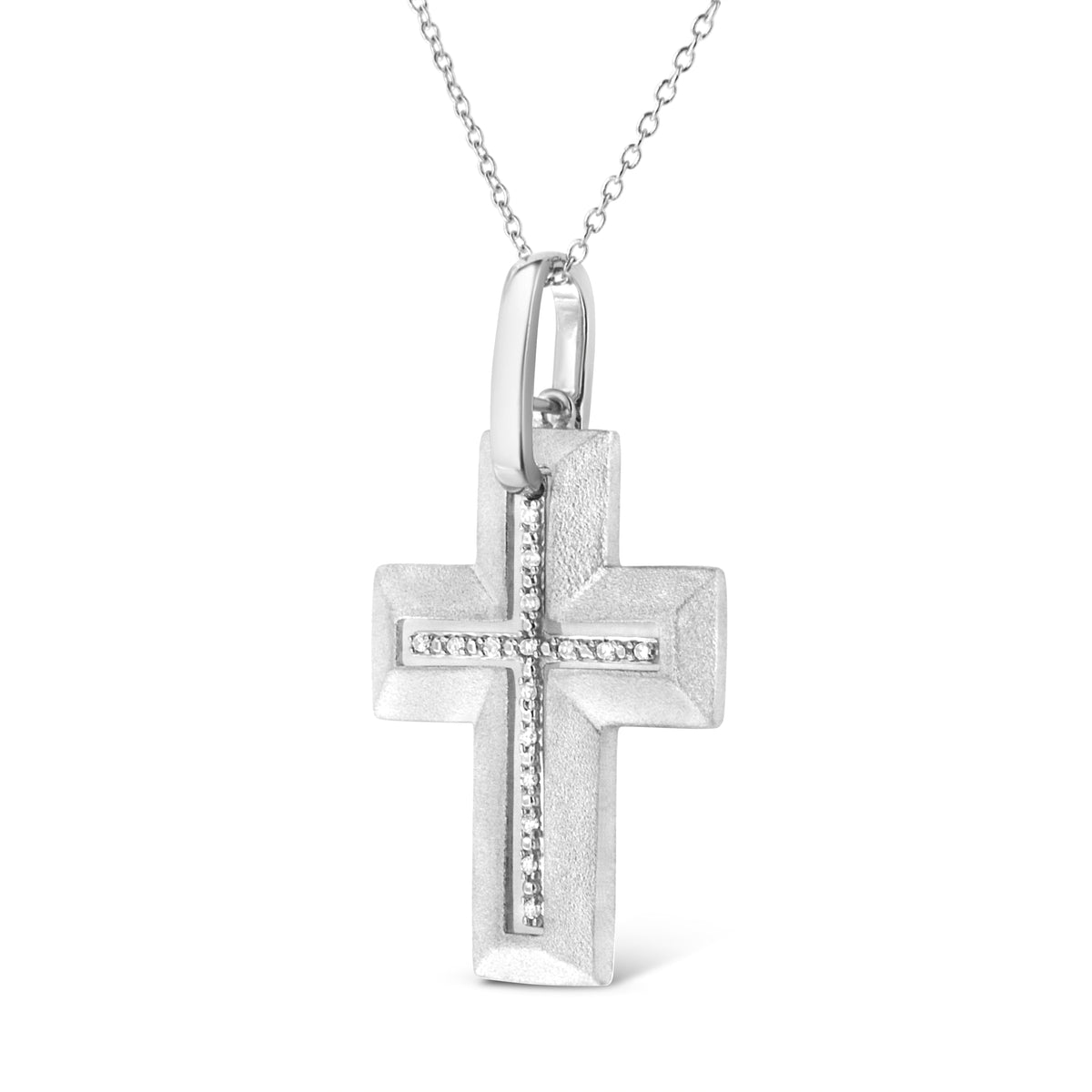 .925 Sterling Silver Prong-Set Diamond Accent Bold Cross 18in Pendant Necklace (I-J Color, I1-I2 Clarity)