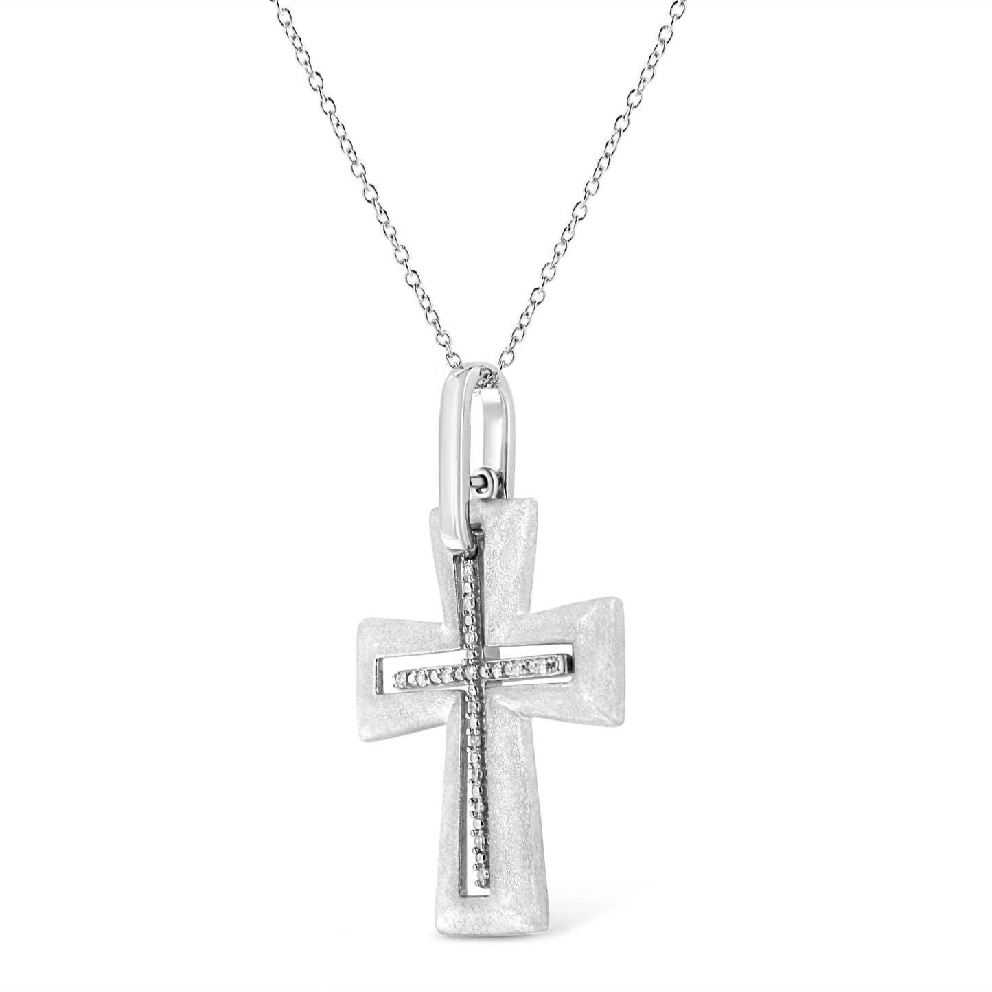 .925 Sterling Silver Prong-Set Diamond Accent Cross 18in Pendant Necklace (I-J Color, I1-I2 Clarity)
