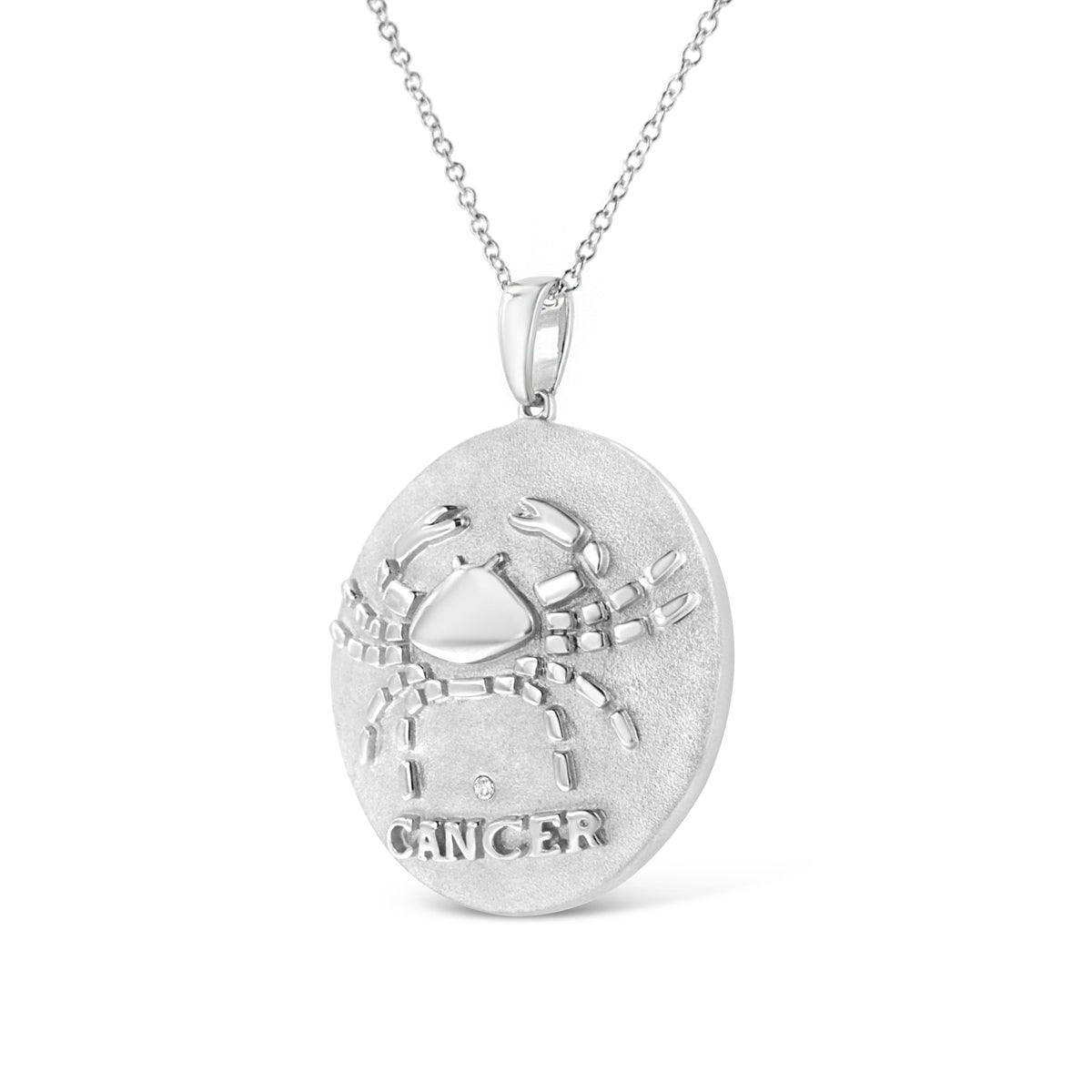 .925 Sterling Silver Diamond Accent Cancer Zodiac Design 18in Pendant Necklace Medallion (K-L Color, I1-I2 Clarity)
