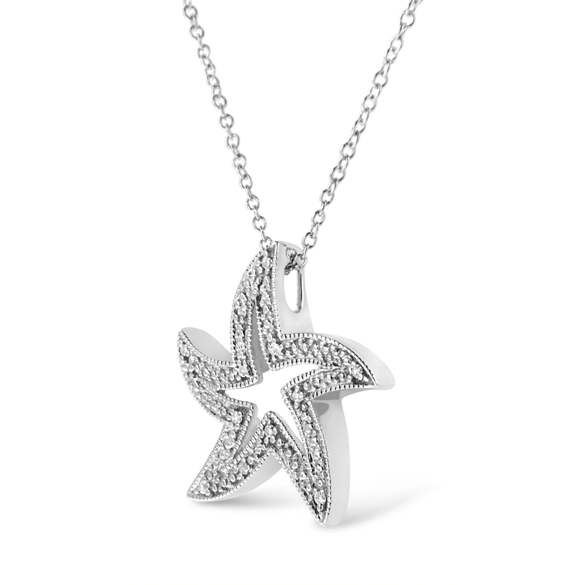 .925 Sterling Silver Prong-Set Diamond Accent Starfish 18in Pendant Necklace (I-J Color, I1-I2 Clarity)
