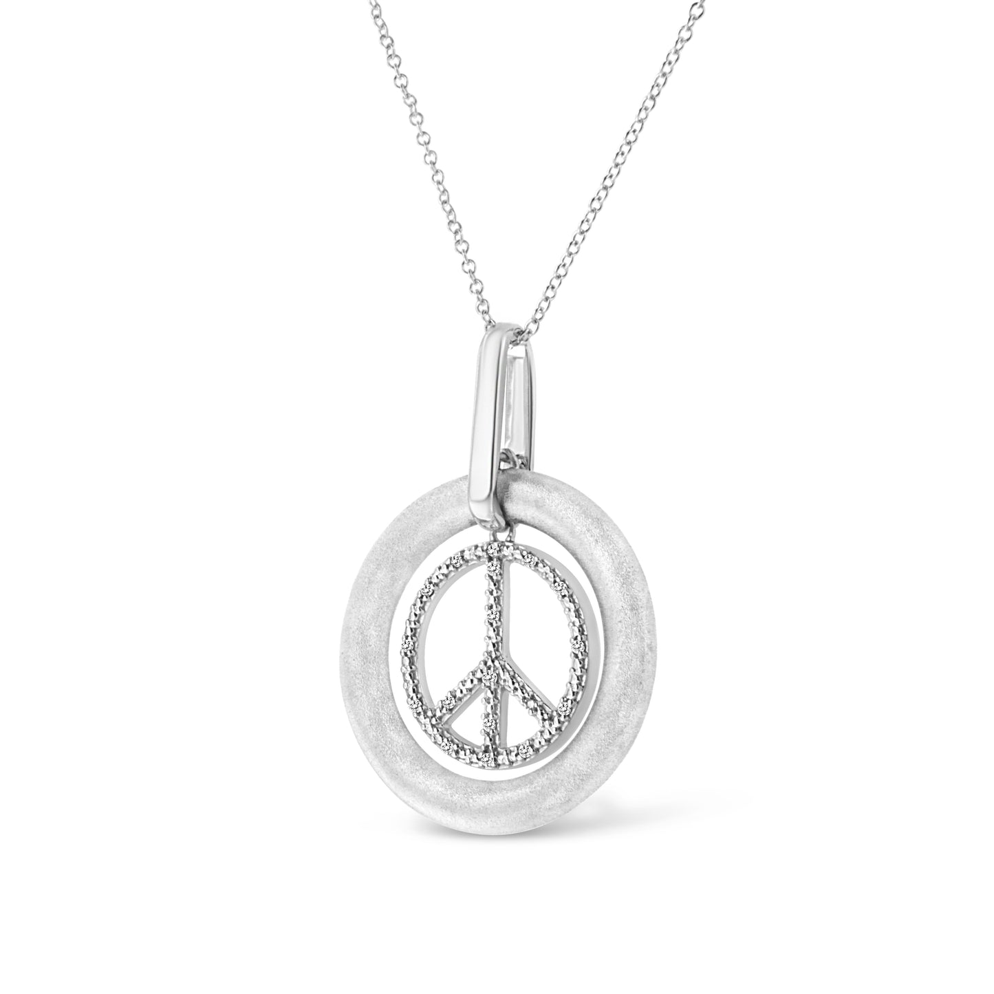 Matte Finish .925 Sterling Silver Diamond Accent Dancing Peace Sign 18in Pendant Necklace (I-J Color, I1-I2 Clarity)