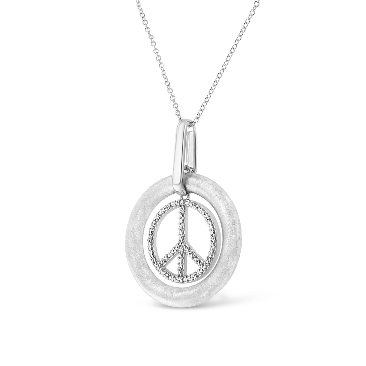 Matte Finish .925 Sterling Silver Diamond Accent Dancing Peace Sign 18in Pendant Necklace (I-J Color, I1-I2 Clarity)