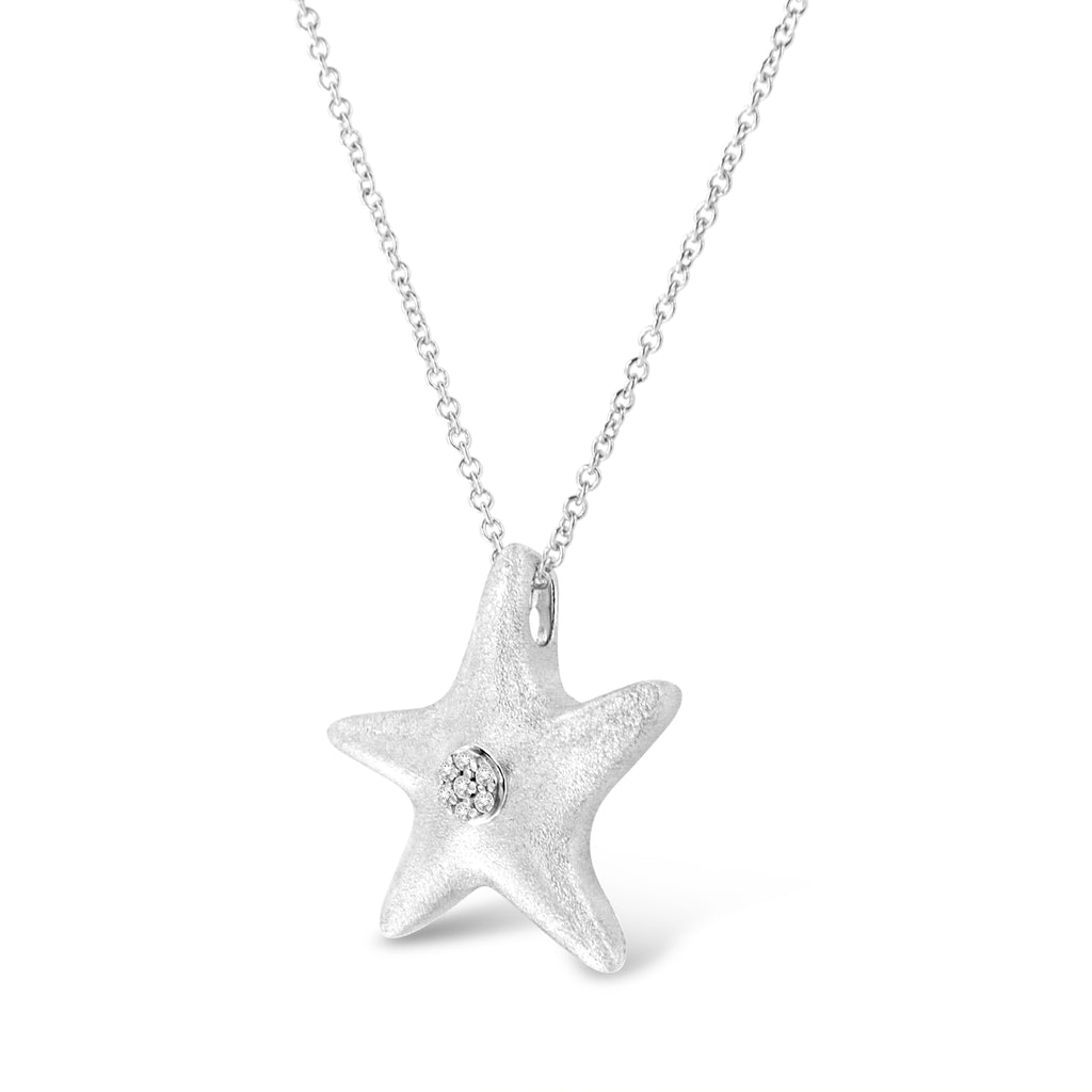 .925 Sterling Silver Prong-Set Diamond Accent Starfish Pendant Necklace (I-J Color, I1-I2 Clarity) - Size 18in