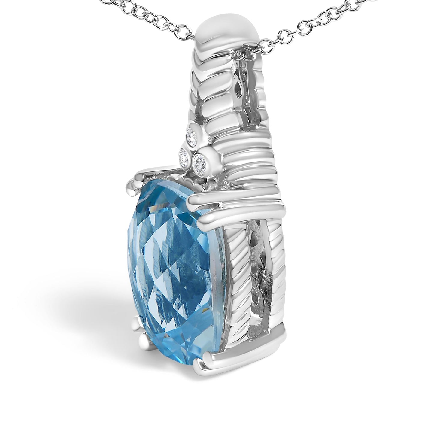 Radiant Rhodium-Plated Sterling Silver Blue Topaz Necklace
