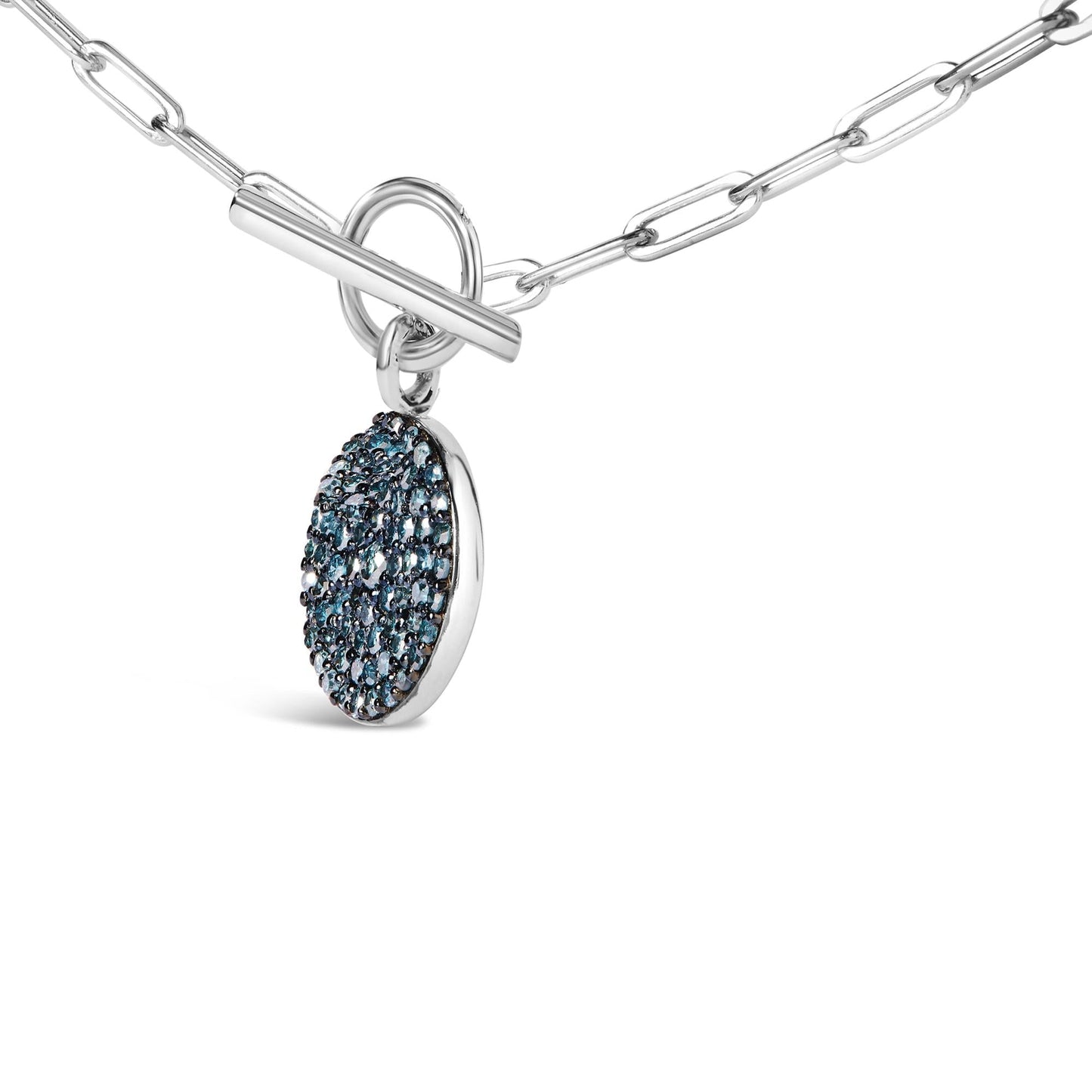 .925 Sterling Silver 3/8 Cttw Blue Diamond Medallion with Toggle Bale Paperclip Chain Pendant Necklace (Blue Color, SI1-SI2 Clarity) - 18in
