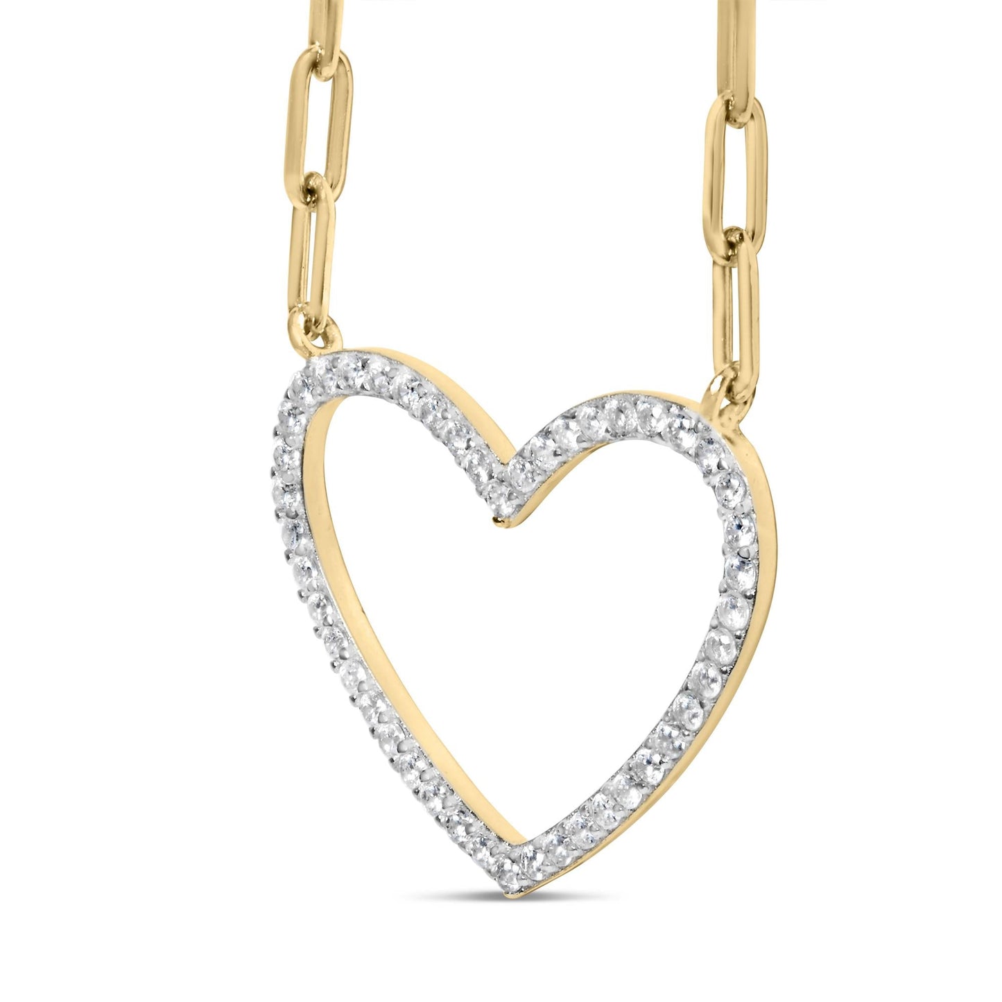14K Yellow Gold Plated .925 Sterling Silver 1/4 Cttw Diamond Open Heart with Paperclip Chain Pendant Necklace (I-J Color, I2-I3 Clarity) - 18 inches
