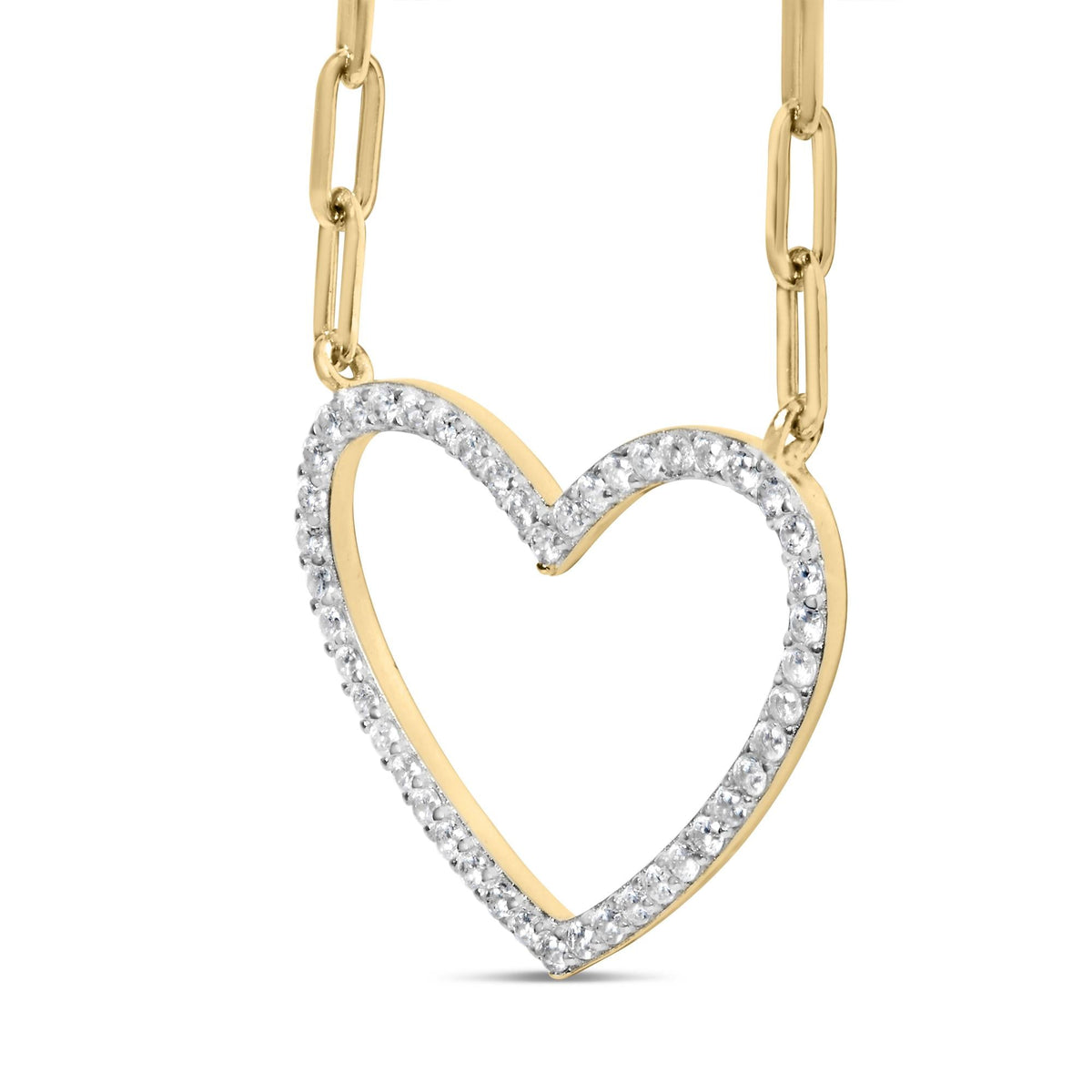 14K Yellow Gold Plated .925 Sterling Silver 1/4 Cttw Diamond Open Heart with Paperclip Chain Pendant Necklace (I-J Color, I2-I3 Clarity) - 18 inches