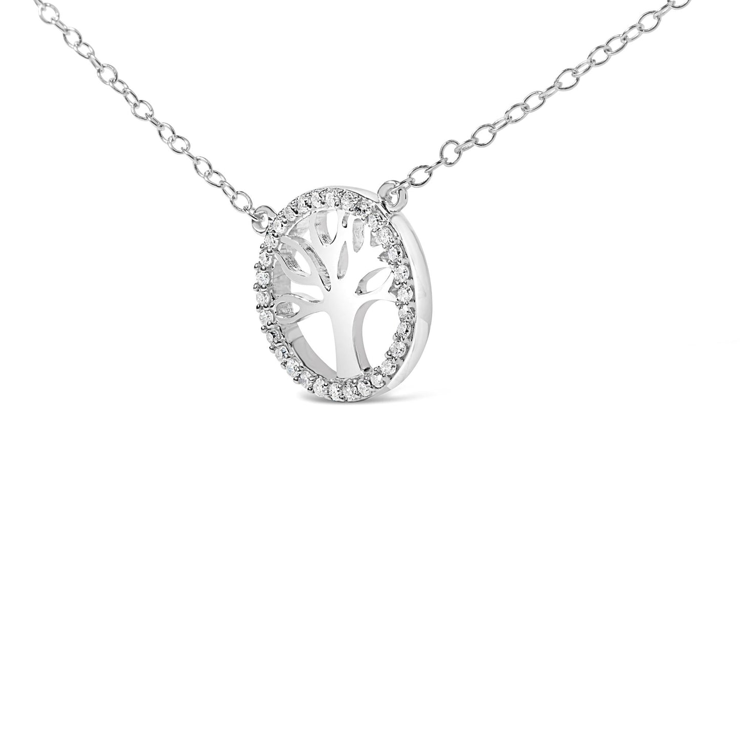 .925 Sterling Silver 1/6 Cttw Diamond Tree of Life and Circle 18in Pendant Necklace (H-I Color, I1-I2 Clarity)
