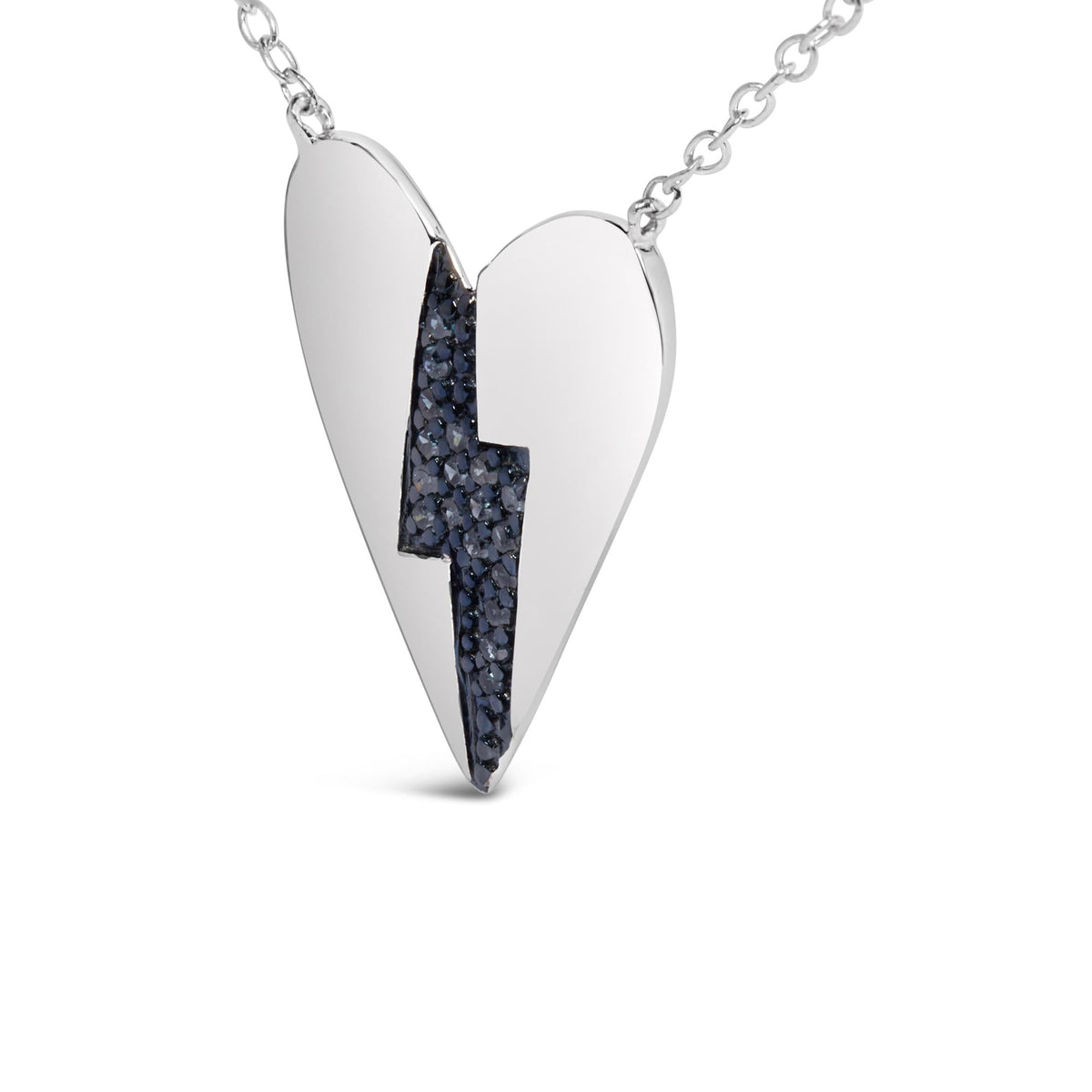 .925 Sterling Silver Blue Diamond Broken Heart Pendant Necklace (H-I Color, I1-I2 Clarity) - 18in