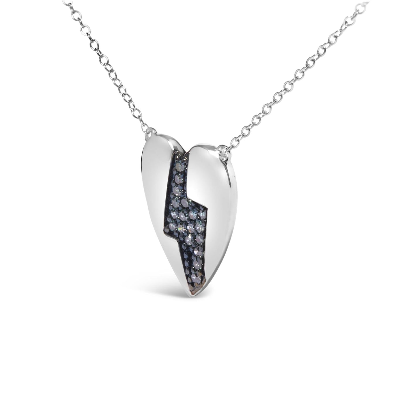 925 Sterling Silver 1/3 Ctw Blue Diamond Heart and Lightning Bolt Pendant Necklace (Blue Color, SI1-SI2 Clarity) -  18in