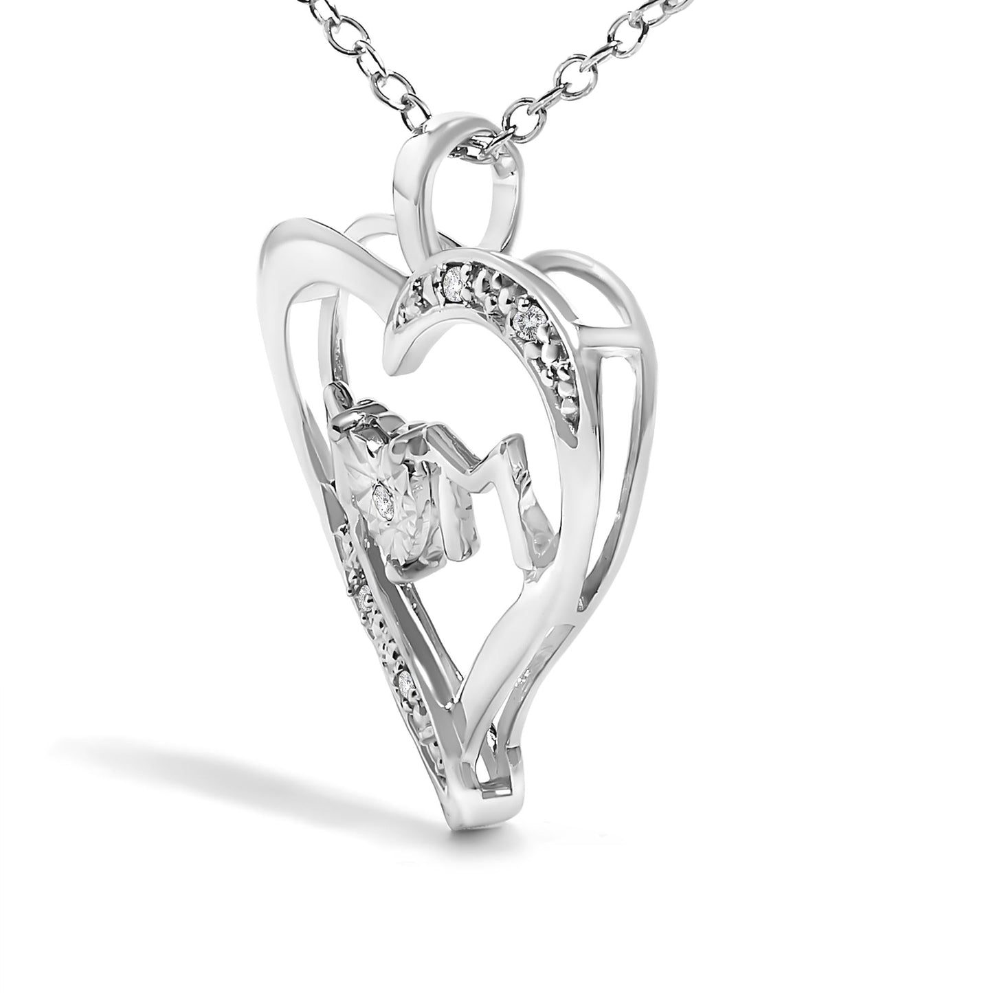 .925 Sterling Silver Diamond Accent MOM with Heart Pendant Necklace (J-K Color, I2-I3 Clarity) - 18 Inches