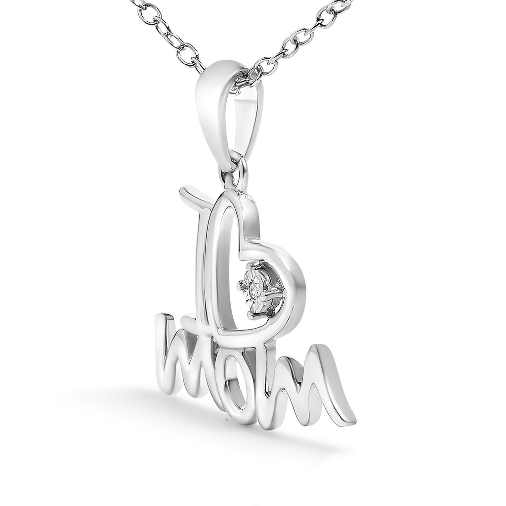 .925 Sterling Silver Diamond Accent "I Love Mom" Heart Pendant Necklace (J-K Color, I2-I3 Clarity) - 18 Inches