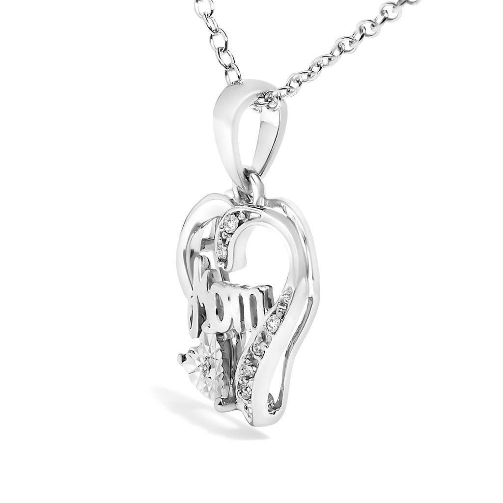 .925 Sterling Silver Diamond Accent Mom with Heart Pendant Necklace (J-K Color, I2-I3 Clarity) - 18 inches