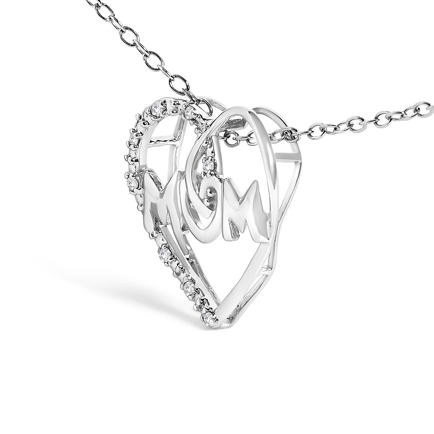 .925 Sterling Silver Diamond Accent MOM Heart Pendant Necklace (J-K Color, I2-I3 Clarity) - 18 Inches