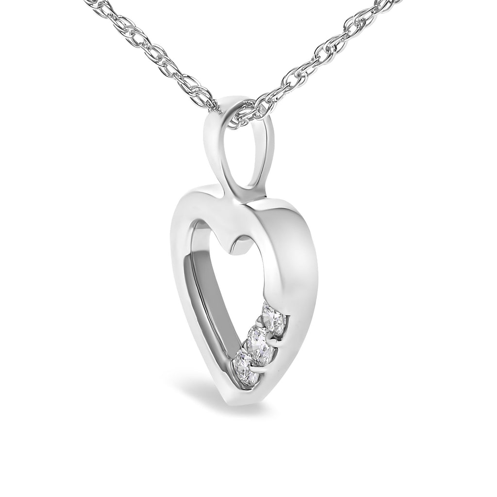 .925 Sterling Silver Lab Grown Diamond 1/4 Cttw Three Stone Heart Pendant Necklace - 18 Inches