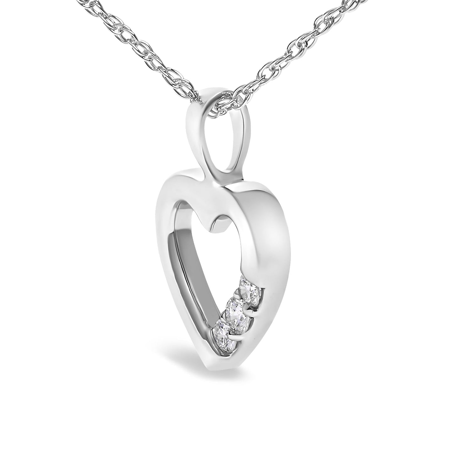 .925 Sterling Silver Lab Grown Diamond 1/4 Cttw Three Stone Heart Pendant Necklace - 18 Inches