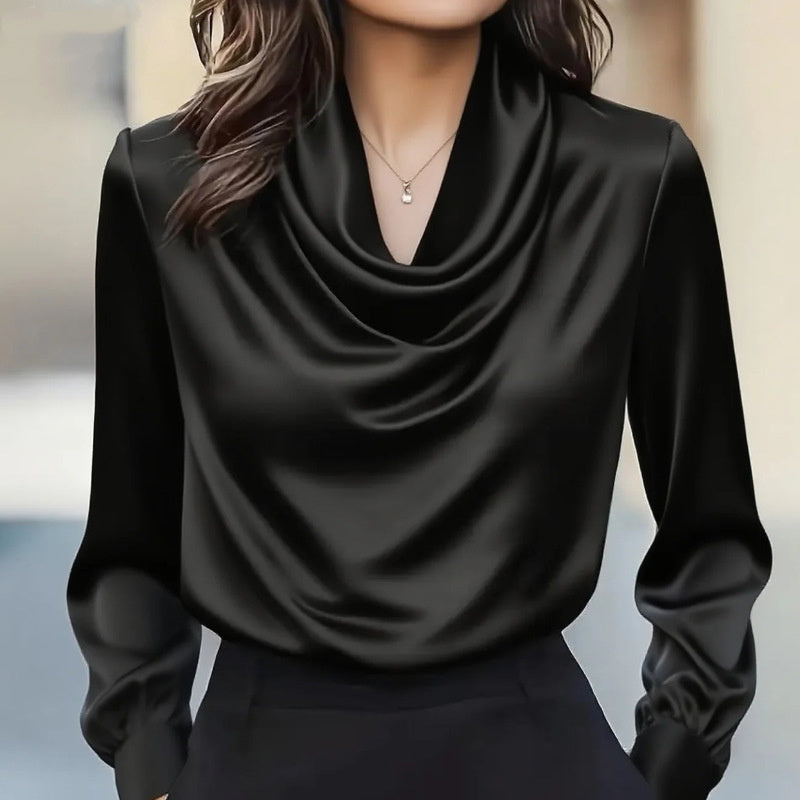 Cascading Elegance: Draped Neck Ruffle Blouse for Timeless Professional Poise