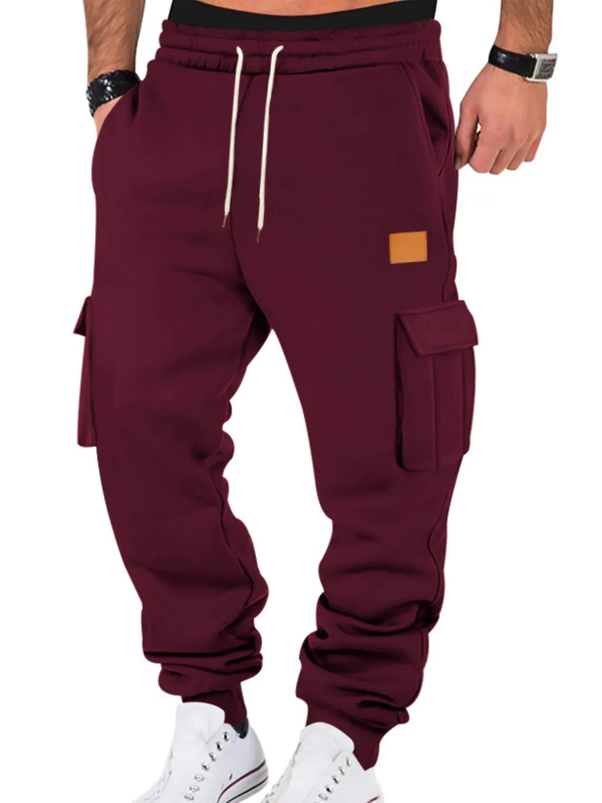 Men's Burgundy Drawstring Street Wear Jogger Pants 