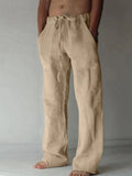 Beige linen Drawstring Loose Fit Pants  worn by a male model