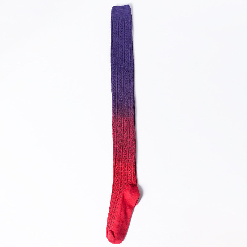 Gradient red to purple knee-high sock on a white background