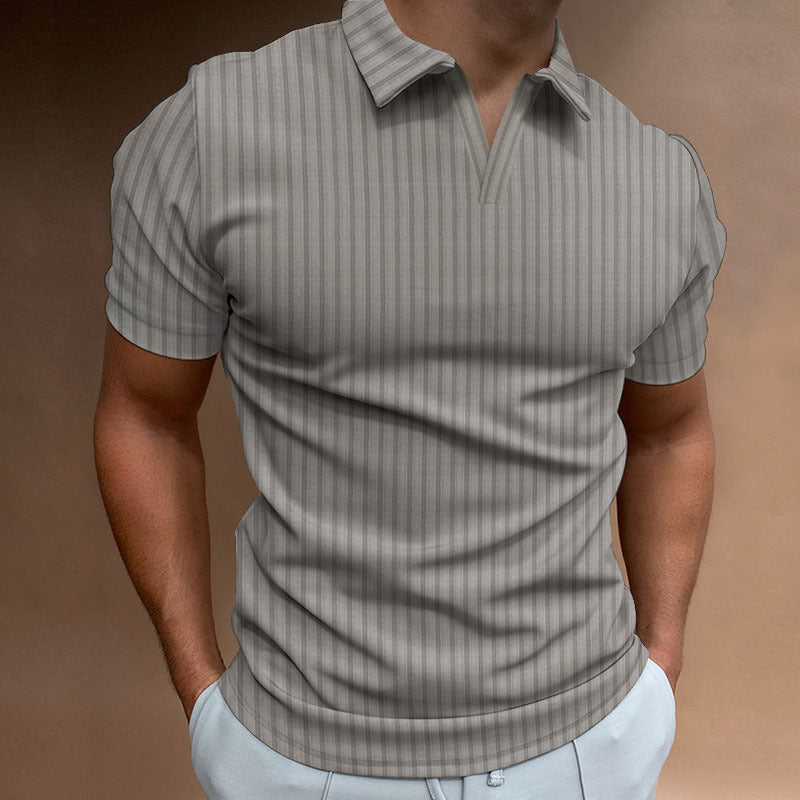 Introducing our Men's Striped Lapel V-line Polo Shirt, for a stylish and comfortable look! Made with a high-quality fabric, this polo shirt features a modern V-line design and classic striped lapel. Perfect for any casual occasion and sure to make a statement. Don't sacrifice style for comfort - have both with our polo shirt!