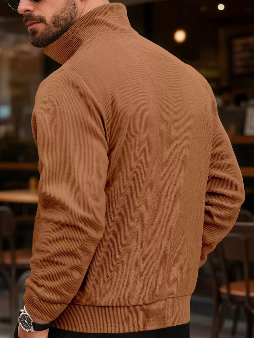 Men's Casual brown Corduroy Chic Button-Down Jacket back view