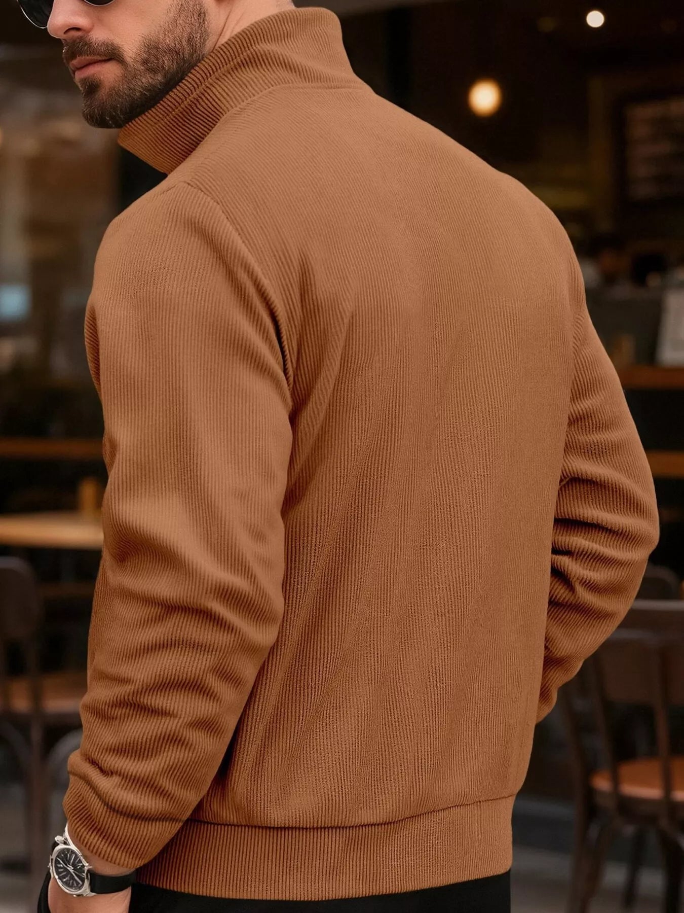 Men's Casual brown Corduroy Chic Button-Down Jacket back view