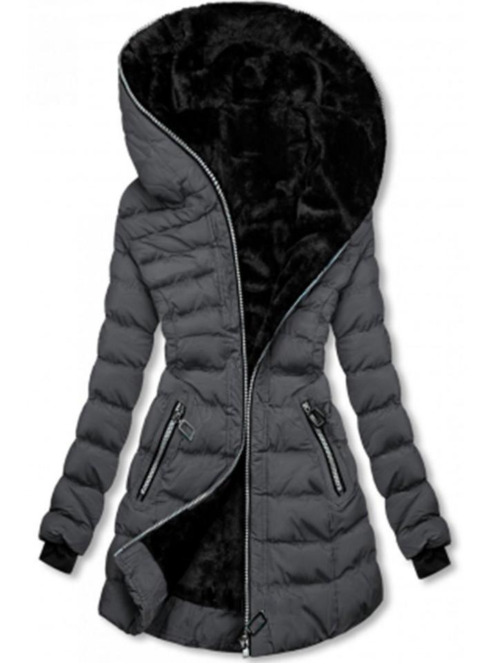Velvet Whisper: Hooded Long-Sleeved Warm Cotton Puffer Jacket in Bold Hues