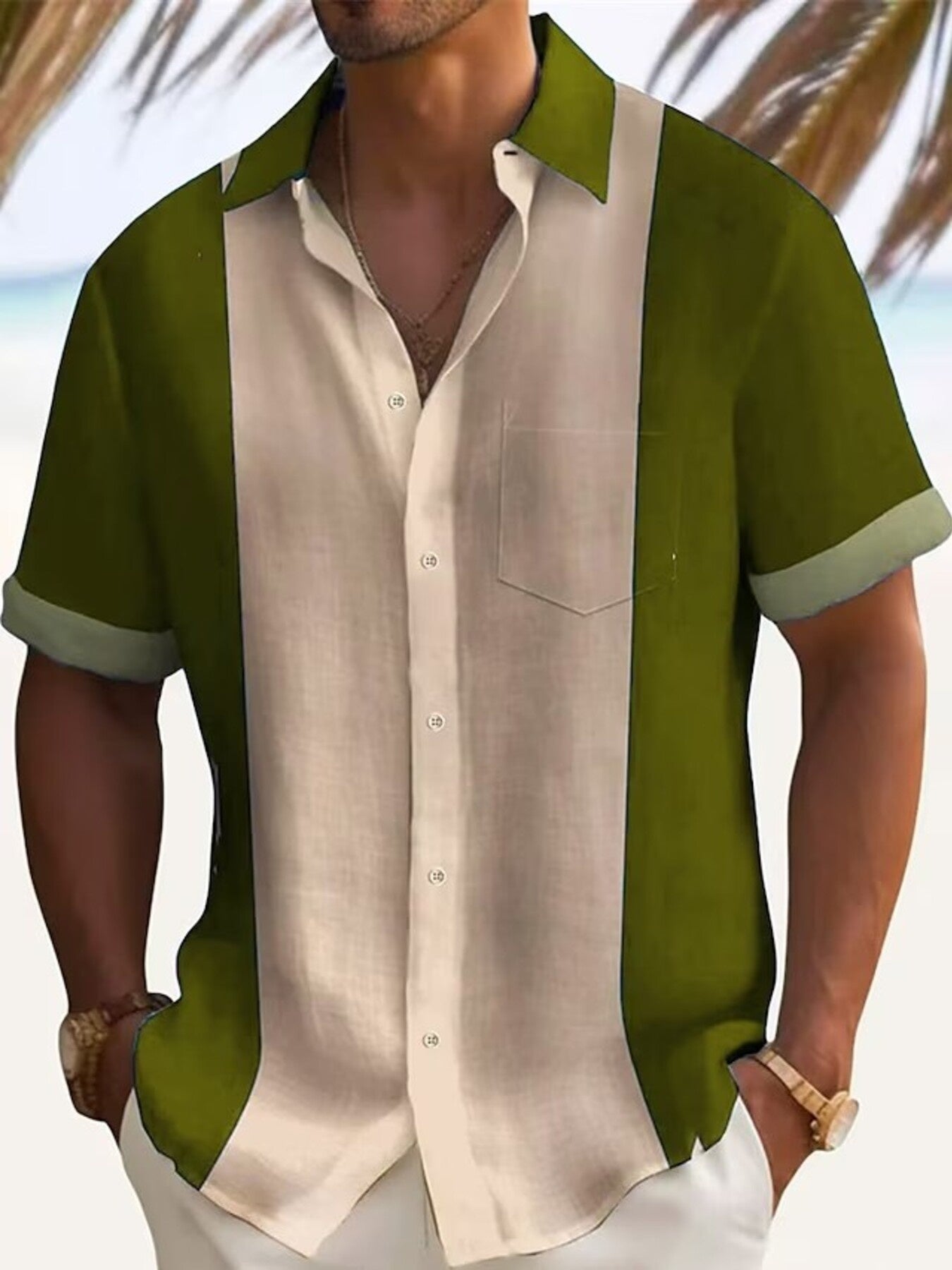 Men's Retro Color Block Vibe grass green Shirt